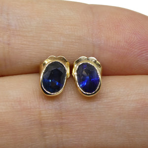 1.38ct Oval Blue Sapphire Stud Earrings set in 14k Yellow Gold - Skyjems Wholesale Gemstones