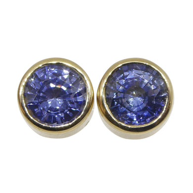 1.14ct Round Blue Sapphire Stud Earrings set in 14k Yellow Gold - Skyjems Wholesale Gemstones
