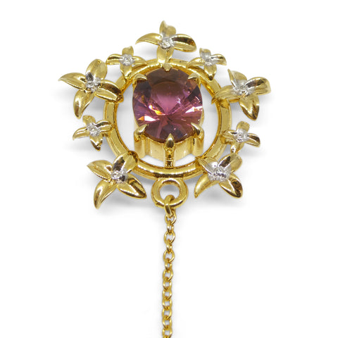 2.91ct Pink Tourmaline, Diamond Pendant set in 14k Yellow Gold, designed by Bella Jang