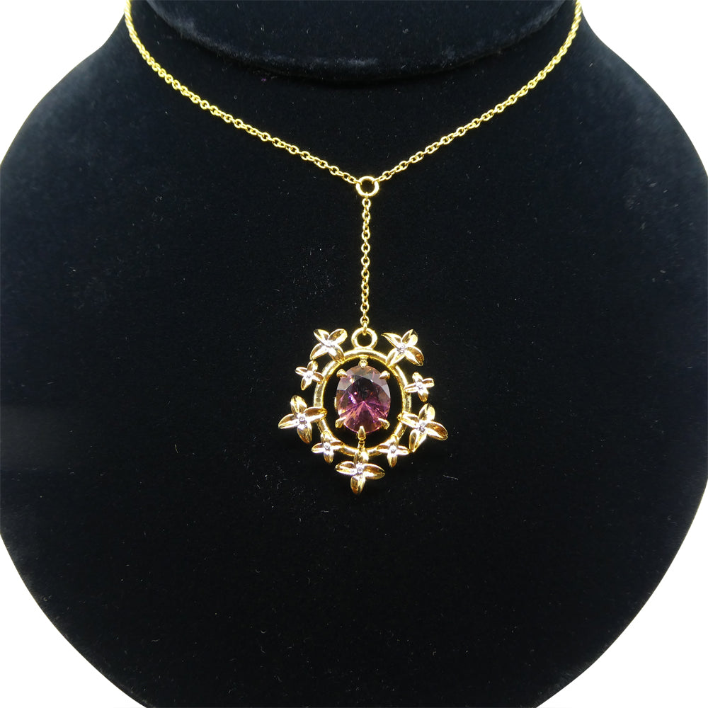 2.91ct Pink Tourmaline, Diamond Pendant set in 14k Yellow Gold