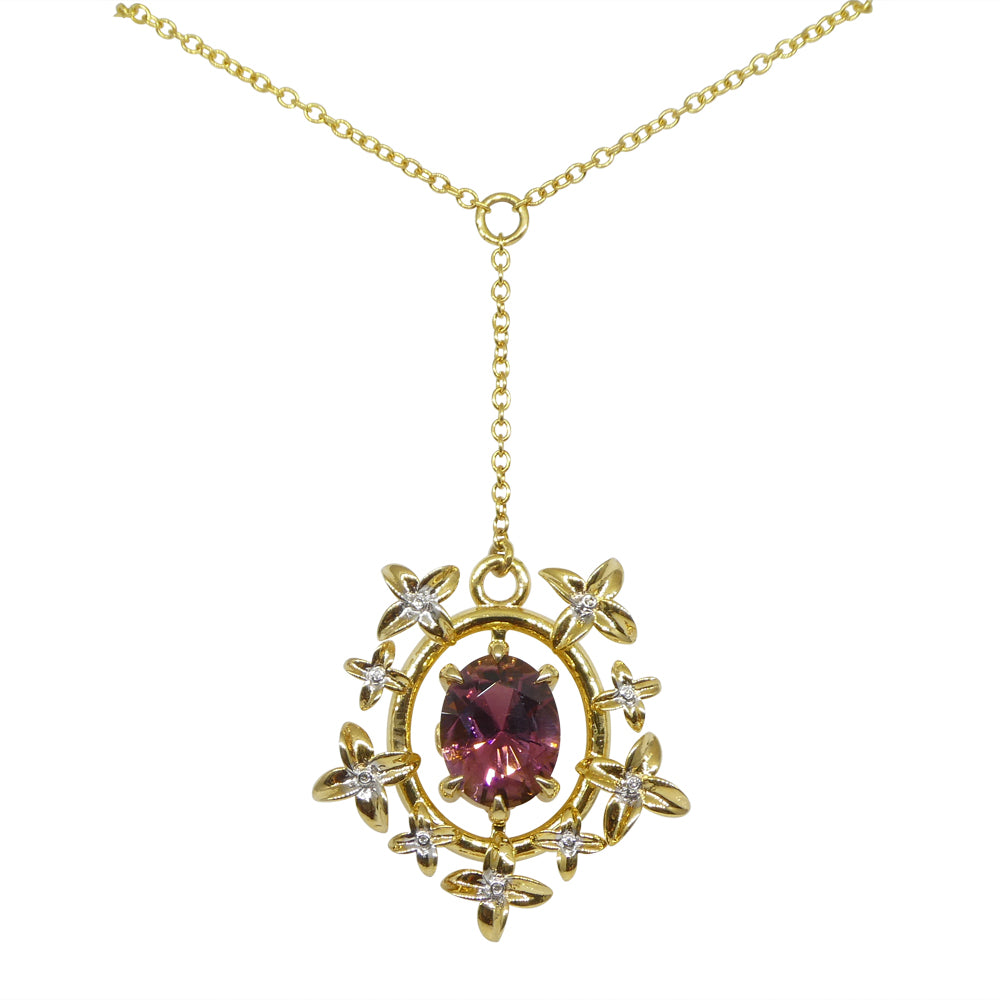 2.91ct Pink Tourmaline, Diamond Pendant set in 14k Yellow Gold, designed by Bella Jang - Skyjems Wholesale Gemstones
