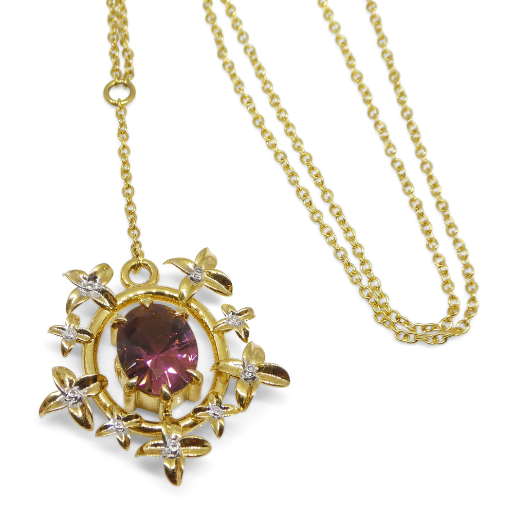 2.91ct Pink Tourmaline, Diamond Pendant set in 14k Yellow Gold, designed by Bella Jang - Skyjems Wholesale Gemstones