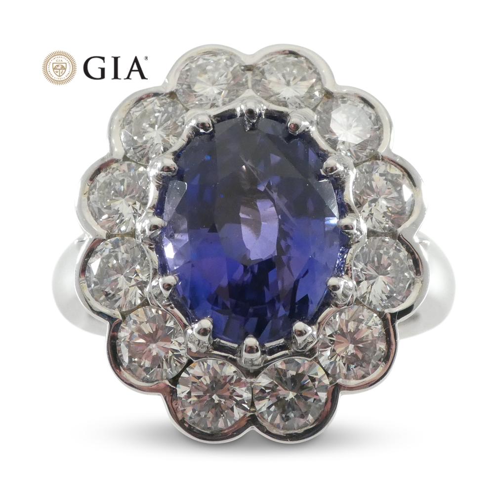 Fine Quality 4.64ct GIA Certified Color Change Sapphire & Diamond Scallop Ring in 18kt White Gold - Skyjems Wholesale Gemstones