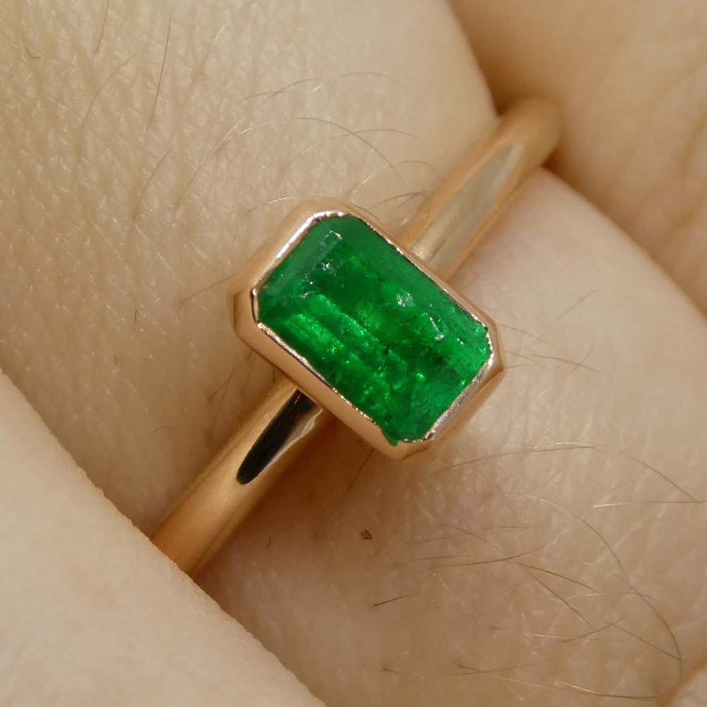 SkyJems Colombian emerald stacker ring in 14k rose gold, octagon-cut green gemstone, dainty stackable jewelry design