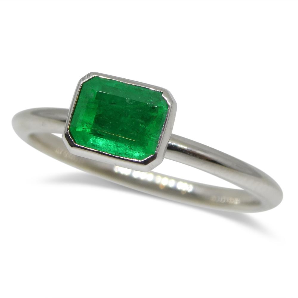 Dainty Colombian emerald octagon-cut stacker ring in 14k white gold by SkyJems, elegant green gemstone jewelry