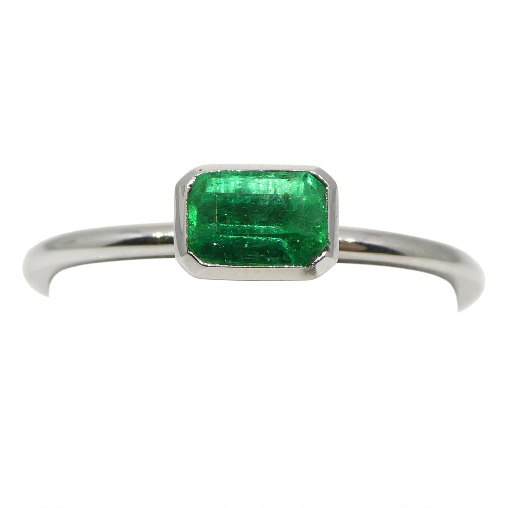 0.39ct Colombian Emerald Octagon-Cut Stacker Ring in 10kt White Gold by SkyJems, Dainty Green Gemstone Jewelry