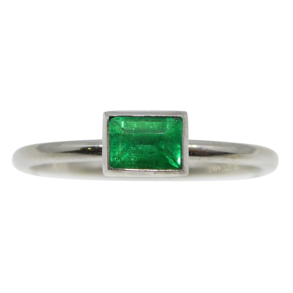 Dainty Colombian emerald octagon-cut stacker ring in 10kt white gold, handcrafted by SkyJems Canadian jewellers