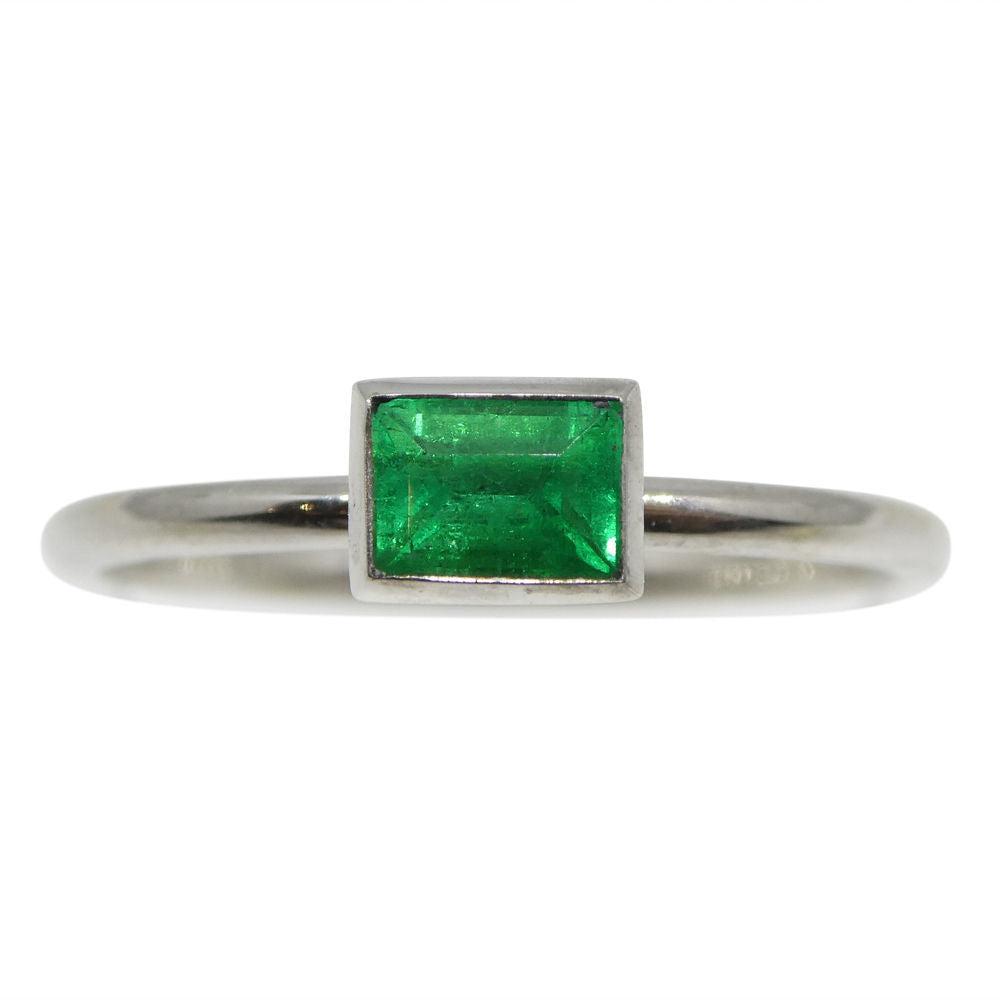 Dainty Colombian emerald stacker ring in 10kt white gold, octagon-cut green gemstone by SkyJems Canadian jewellers