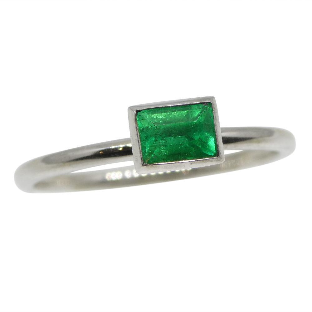 Dainty Colombian emerald stacker ring in 10kt white gold, octagon-cut green gemstone by SkyJems Canadian jewellers