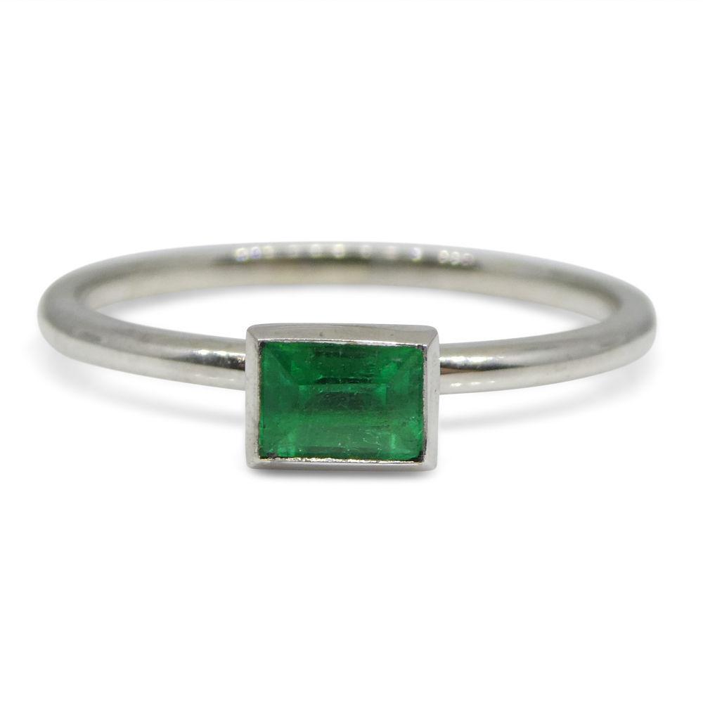 SkyJems Colombian emerald octagon-cut stacker ring in 10kt white gold, dainty green gemstone jewelry made in Canada