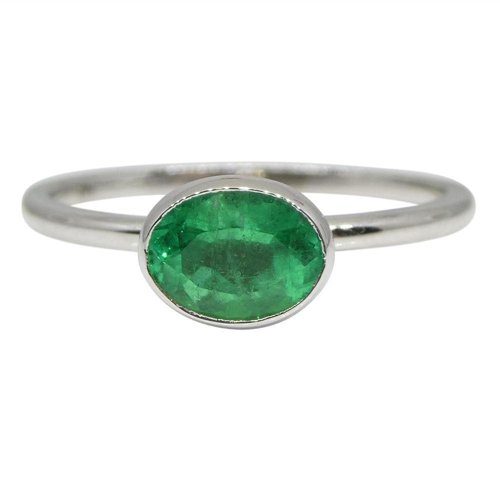 SkyJems Colombian emerald oval stacker ring in 10kt white gold, dainty green gemstone solitaire jewelry