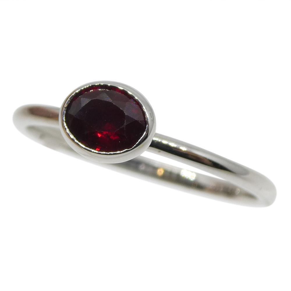 Oval Ruby Stacker Ring in 10kt White Gold - Dainty Myanmar Ruby Solitaire by SkyJems Canadian Jewellers