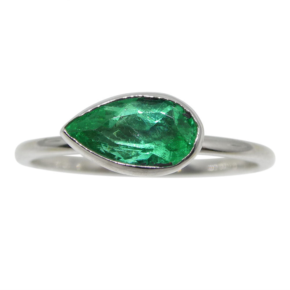 SkyJems Colombian emerald pear stacker ring in 10kt white gold, dainty green gemstone jewelry handcrafted in Canada