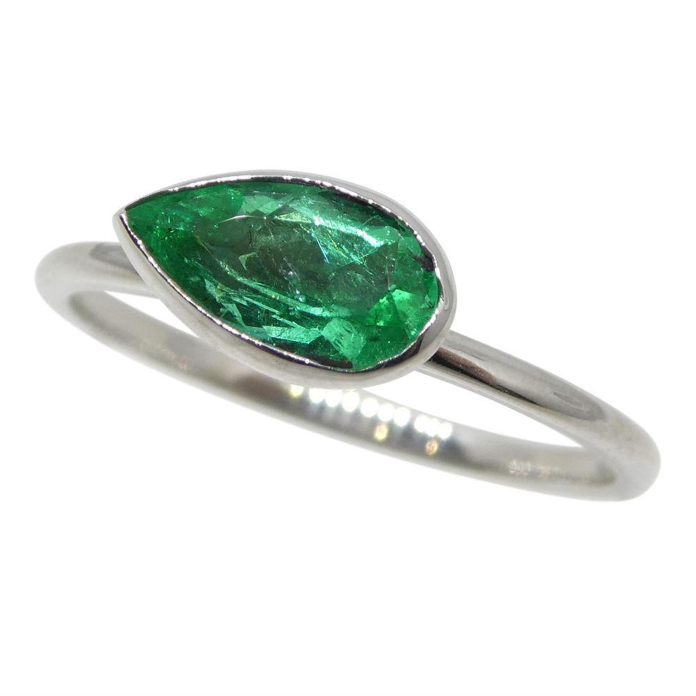 SkyJems Colombian emerald pear stacker ring in 10kt white gold, dainty green gemstone jewelry handcrafted in Canada