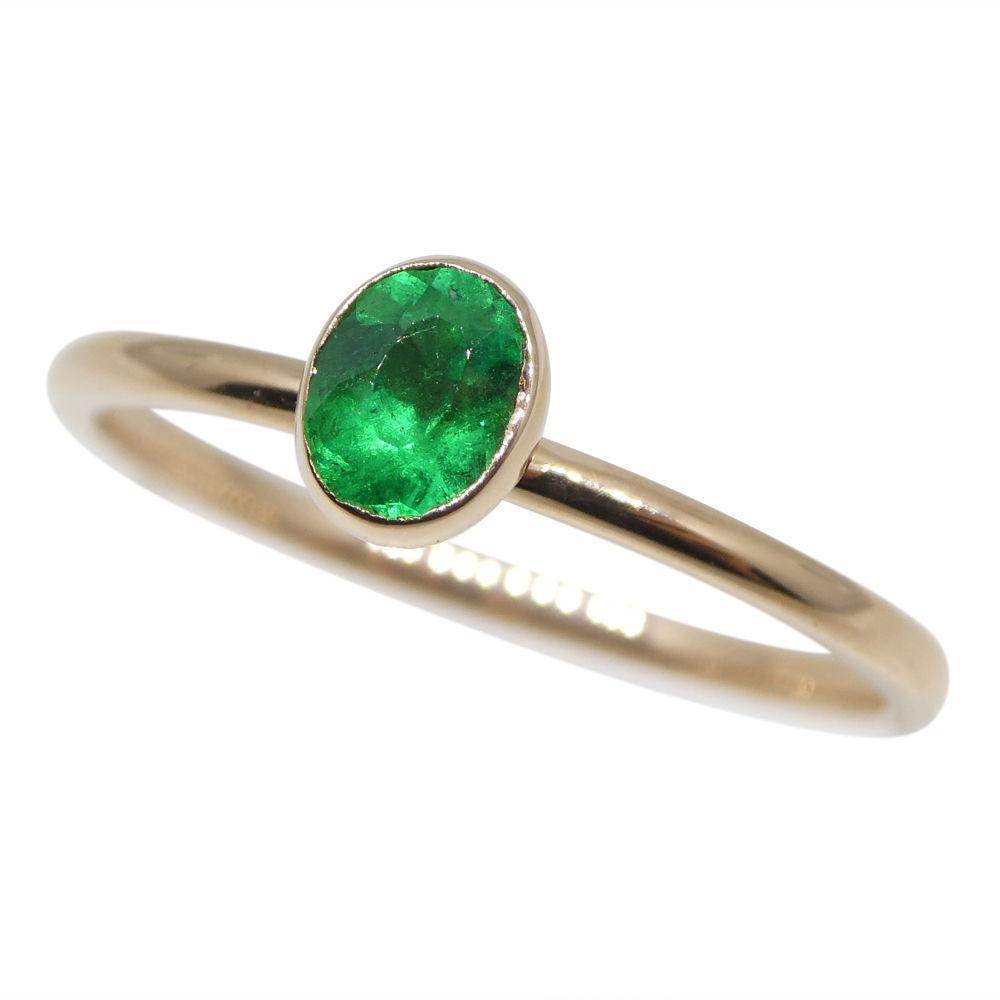 0.28ct Colombian Emerald Stacker Ring in Pink Gold - Dainty Green Gemstone Ring by SkyJems Canada
