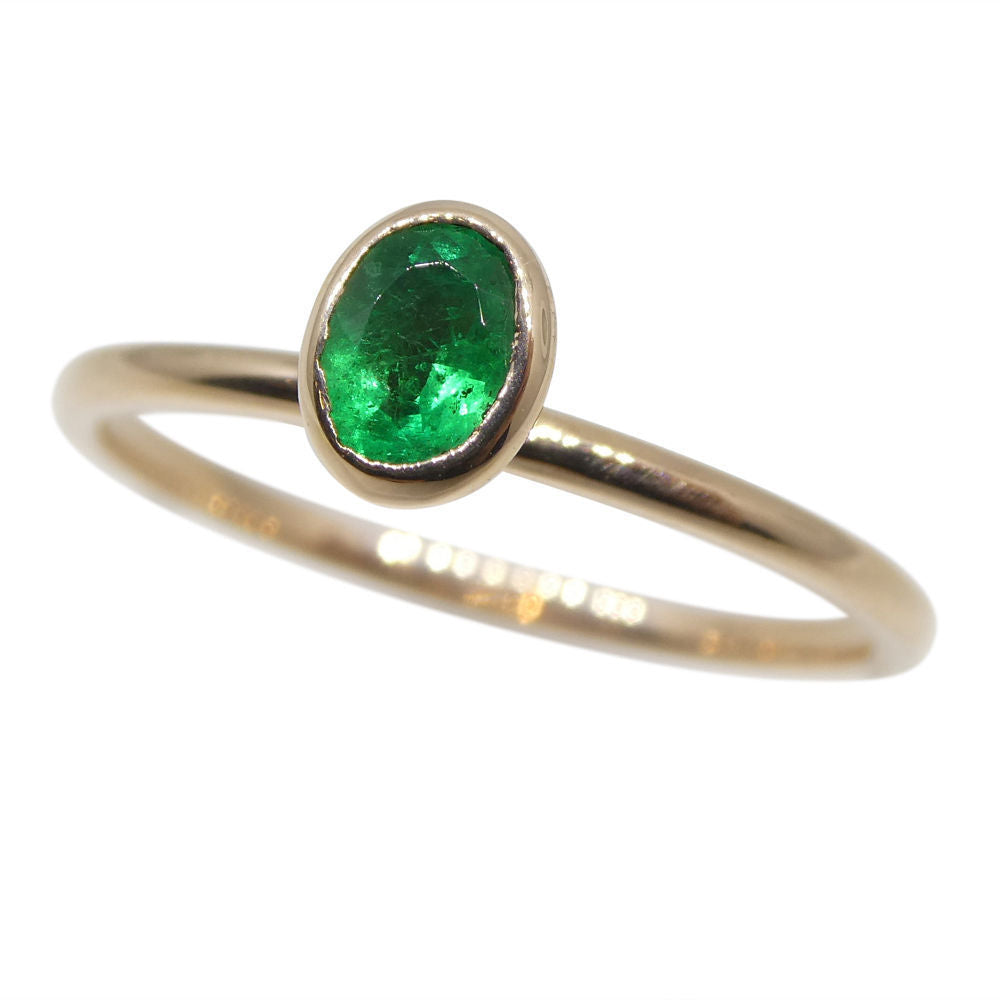 SkyJems Colombian Emerald Oval Stacker Ring in 10kt Pink Gold - Dainty Green Gemstone Jewelry