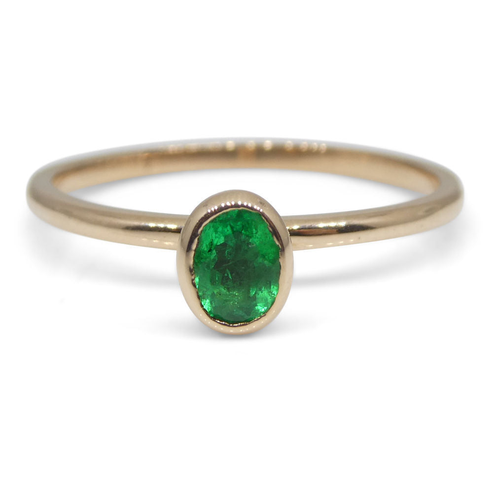 SkyJems Colombian Emerald Oval Stacker Ring in 10kt Pink Gold - Dainty Green Gemstone Jewelry