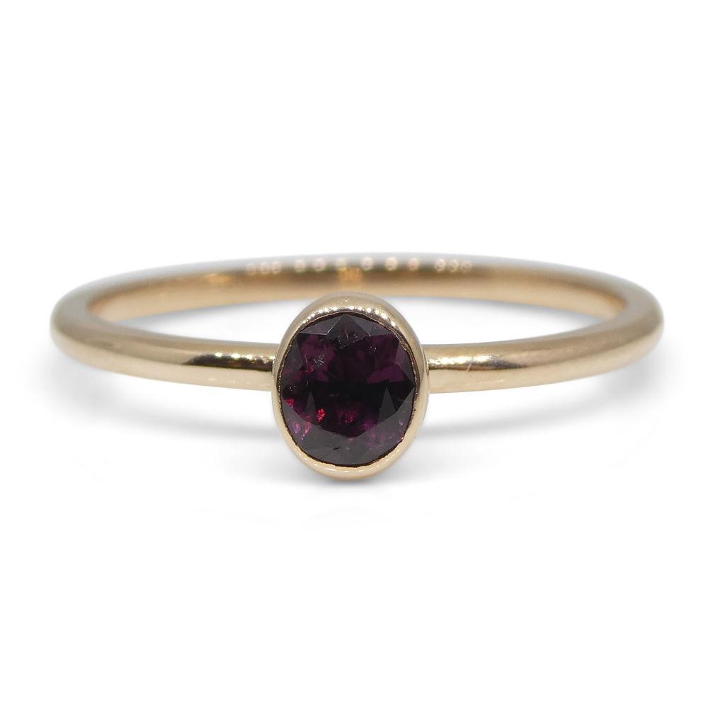 SkyJems Ruby Stacker Ring in 10kt Pink Gold - Dainty Oval Myanmar Ruby Gemstone Ring, Made in Canada