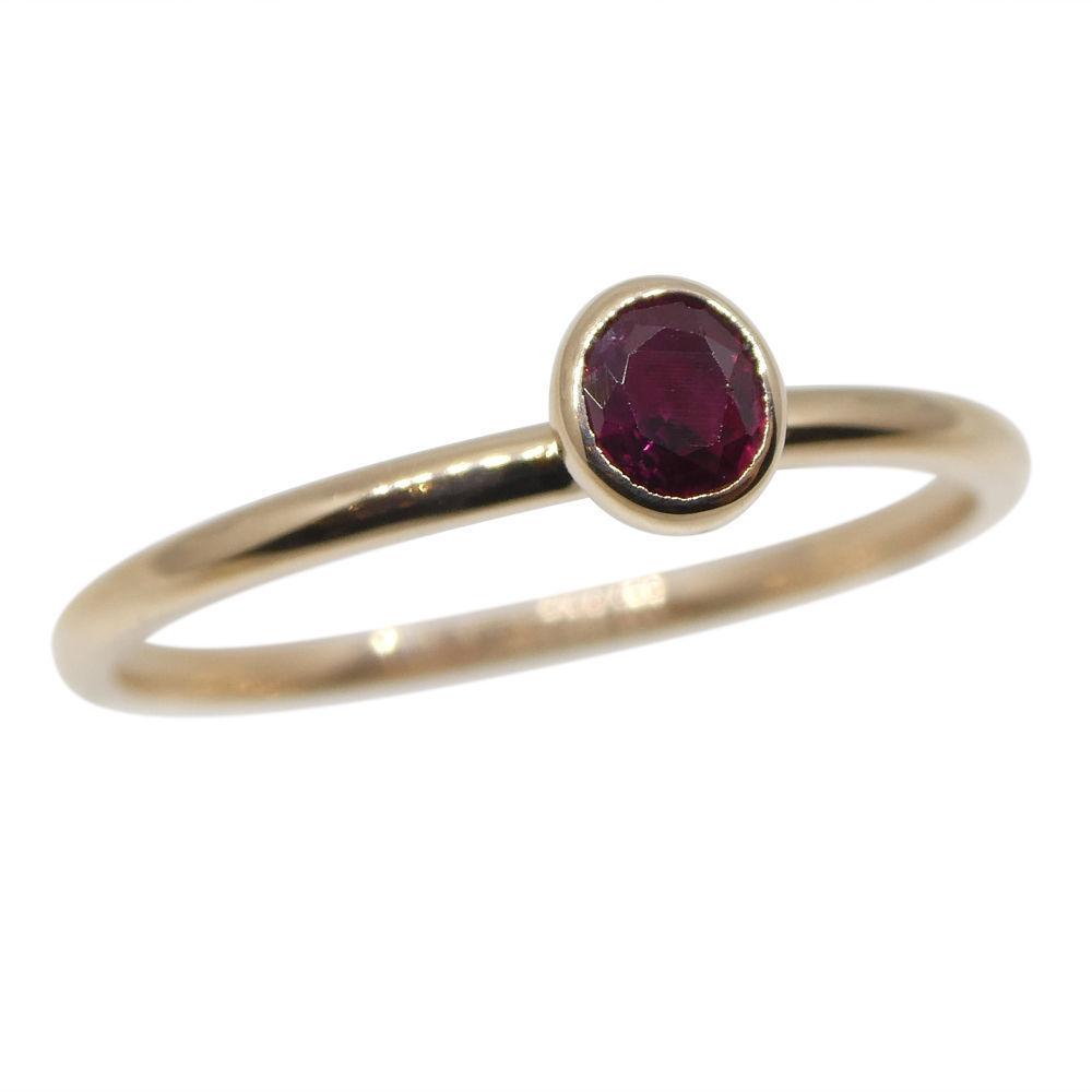 SkyJems Ruby Stacker Ring in 10kt Pink Gold - Dainty Oval Myanmar Ruby Gemstone Ring, Made in Canada