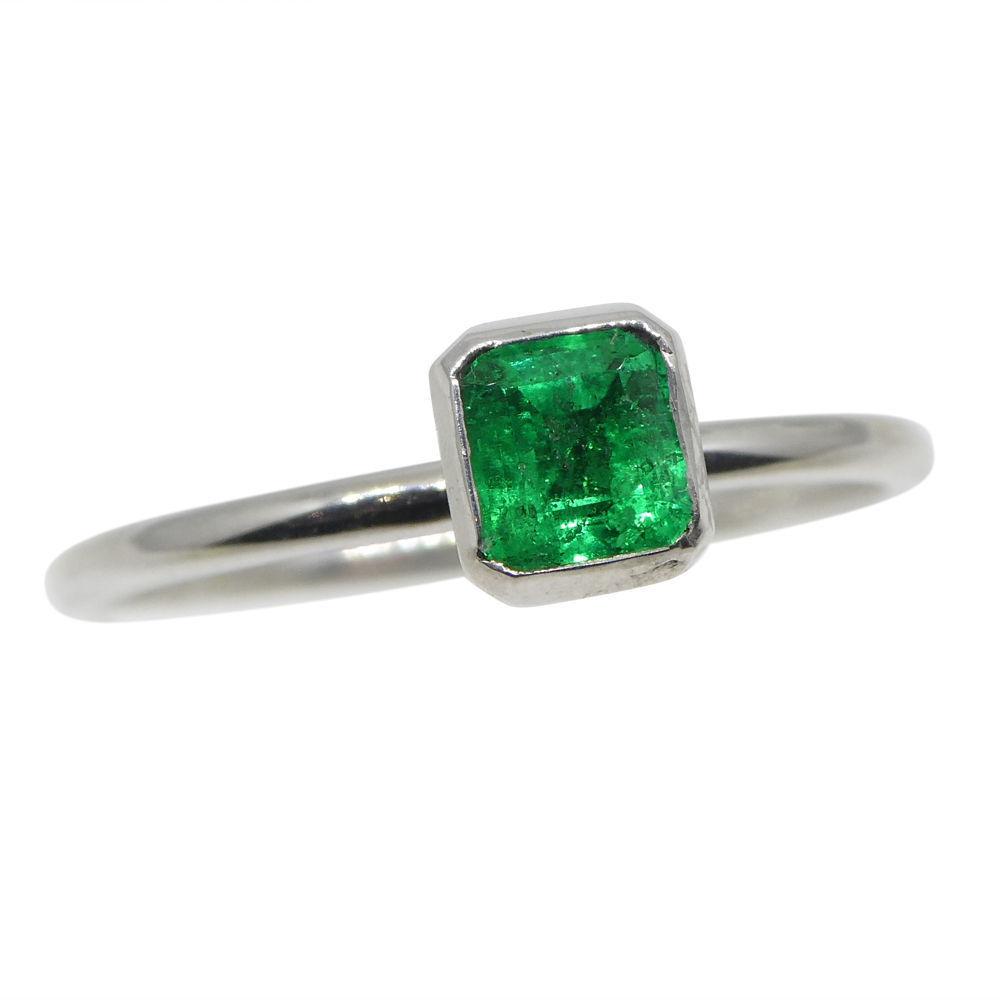 SkyJems Colombian emerald stacker ring in 10kt white gold, dainty green gemstone solitaire with square stone design