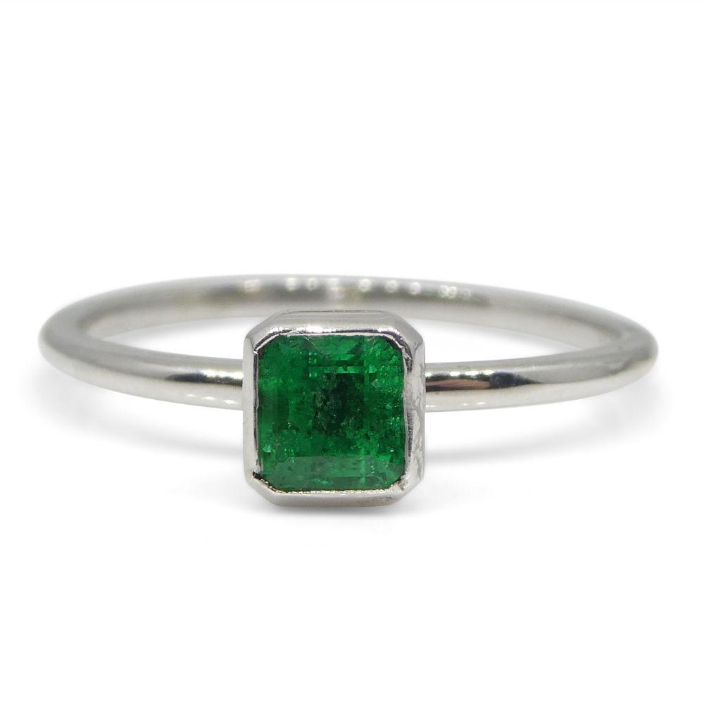 SkyJems Colombian emerald stacker ring in 10kt white gold, dainty green gemstone solitaire with square design