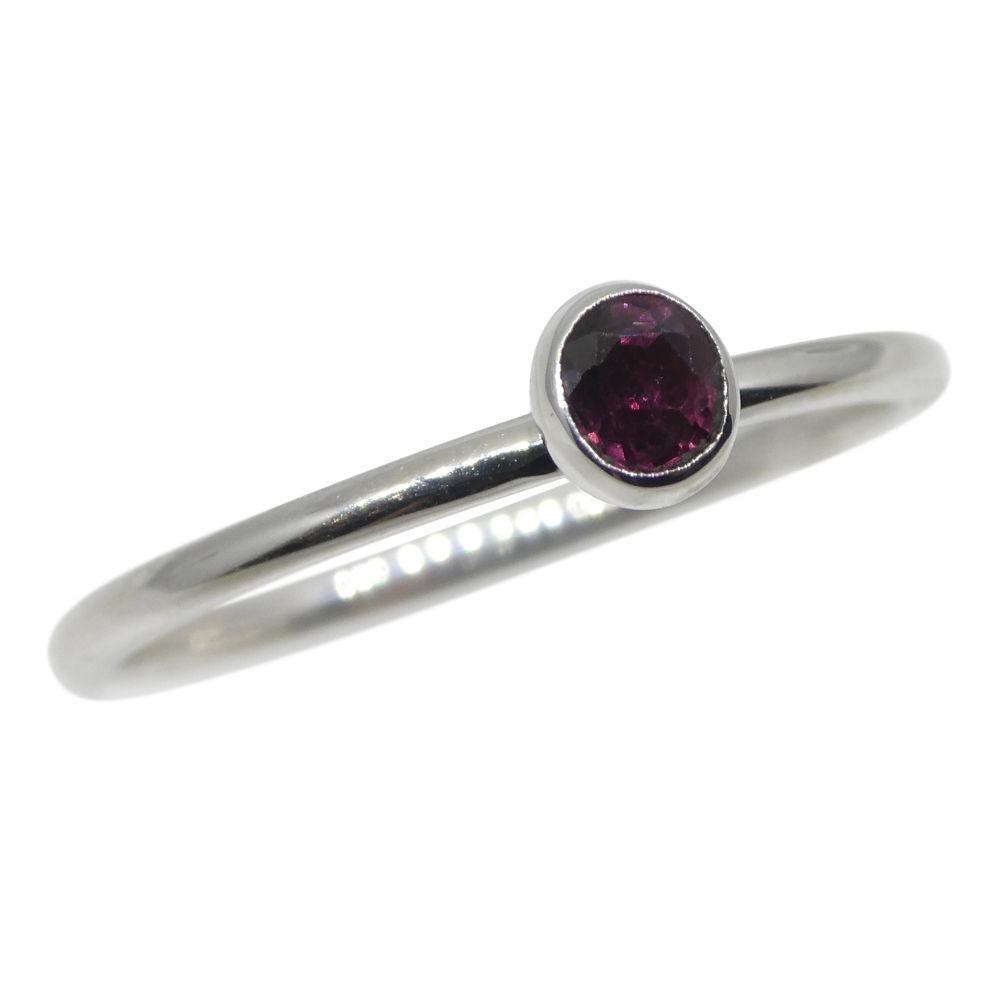 SkyJems ruby stacker ring in 10kt white gold, dainty Myanmar ruby solitaire, Canadian fine jewelry collection