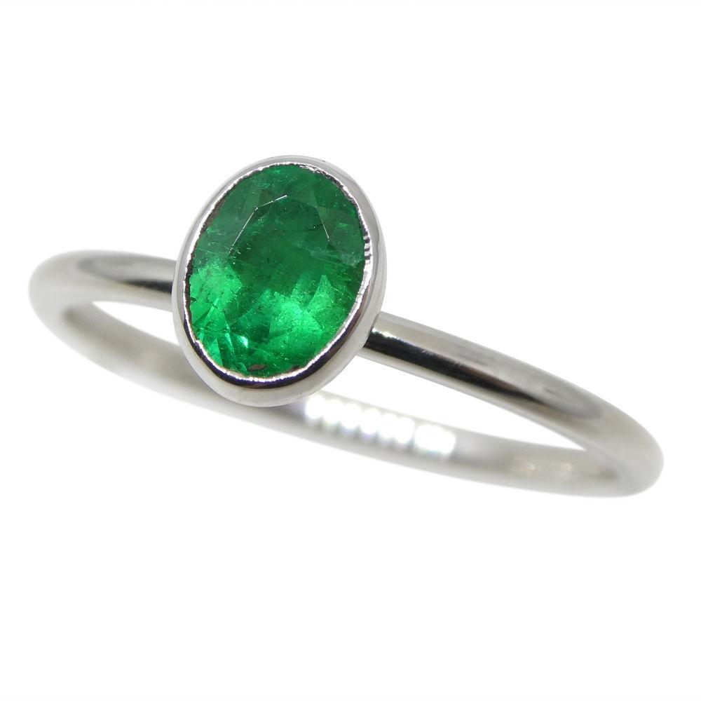 SkyJems Colombian emerald stacker ring in 10kt white gold, dainty oval green gemstone stackable ring, Canadian jewelry