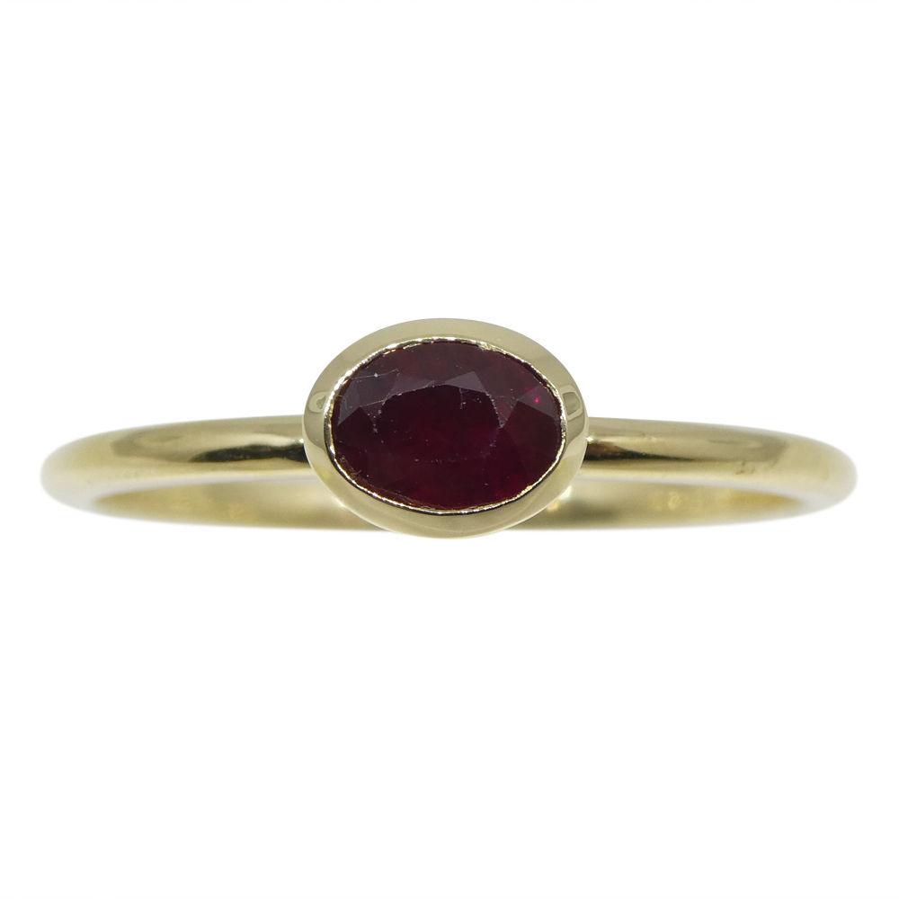 SkyJems 0.44ct Oval Ruby Stacker Ring in 10kt Yellow Gold, Myanmar-sourced gemstone jewelry