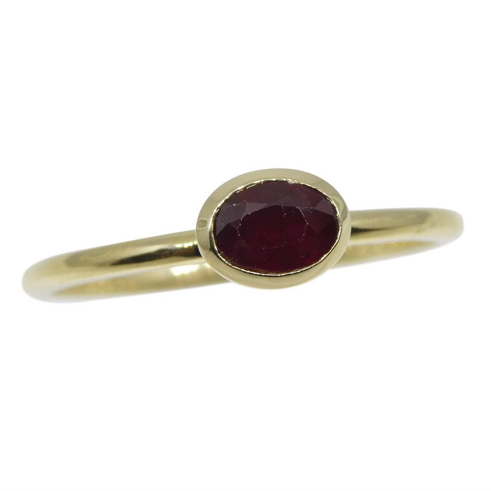 SkyJems 0.44ct Oval Ruby Stacker Ring in 10kt Yellow Gold, Myanmar-sourced gemstone jewelry