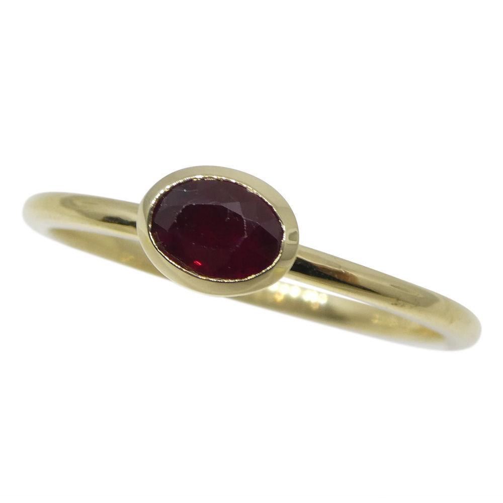 SkyJems 0.44ct Oval Ruby Stacker Ring in 10kt Yellow Gold, Myanmar-sourced gemstone jewelry