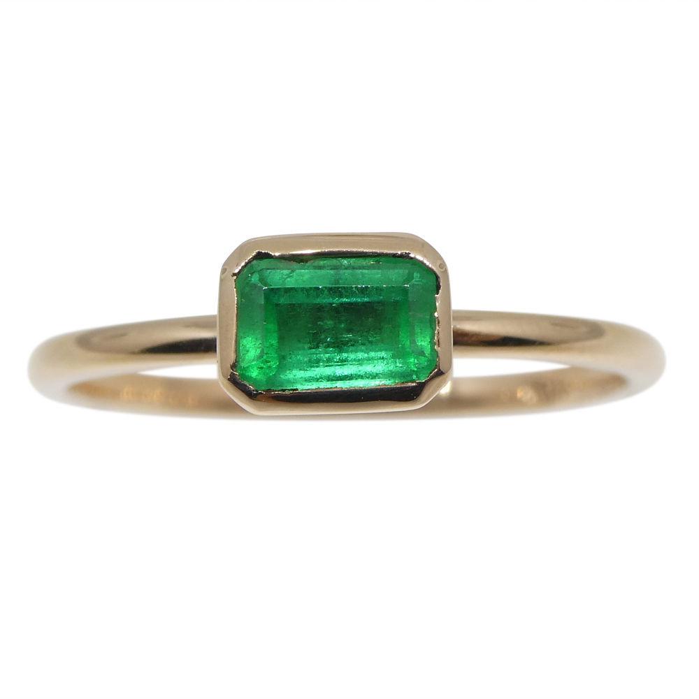 SkyJems Colombian Emerald Stacker Ring in 10kt Pink Gold - Dainty Green Gemstone Solitaire Ring