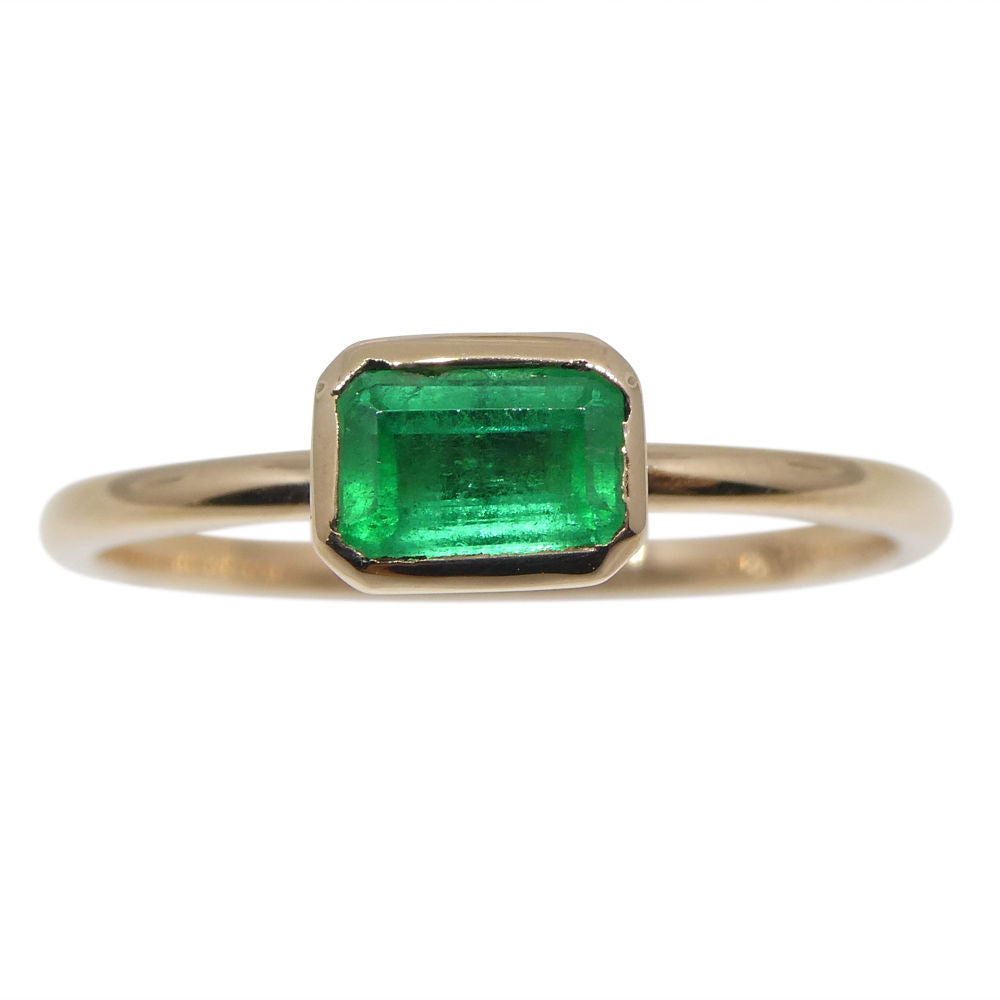 SkyJems Colombian Emerald Stacker Ring in 10kt Pink Gold - Dainty Green Gemstone Solitaire