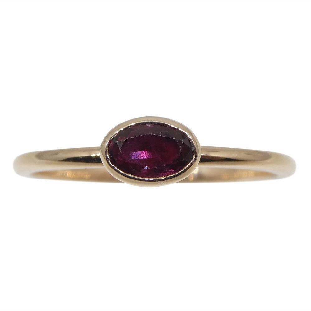 SkyJems Ruby Stacker Ring: Vibrant Red Oval Ruby in 10kt Pink Gold, Dainty Stackable Design from Myanmar