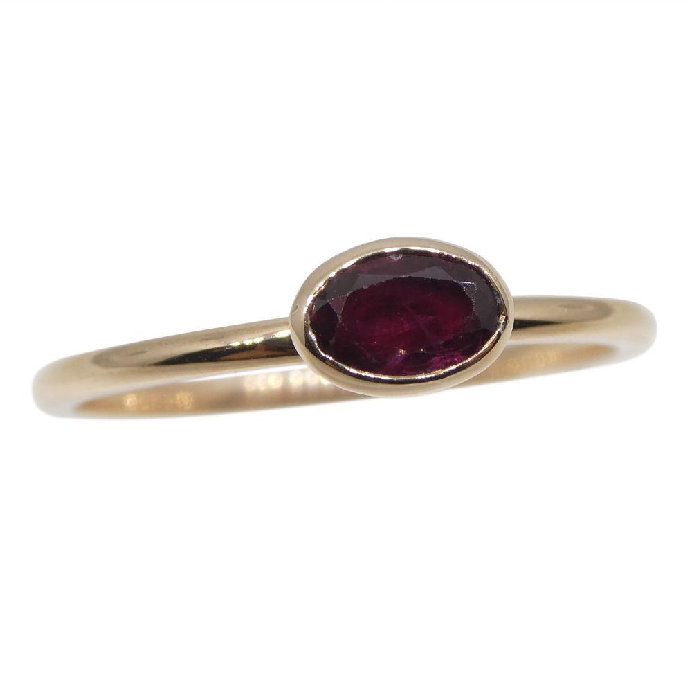 SkyJems Ruby Stacker Ring in 10kt Pink Gold - Dainty Oval Myanmar Ruby Gemstone Ring, Made in Canada