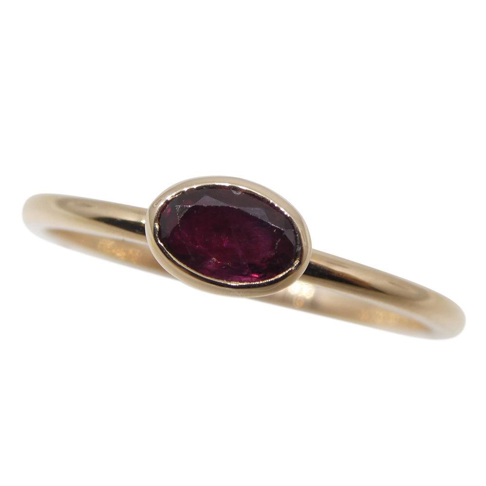SkyJems Ruby Stacker Ring: Oval Myanmar Ruby in 10kt Pink Gold, Dainty Canadian Stackable Jewelry