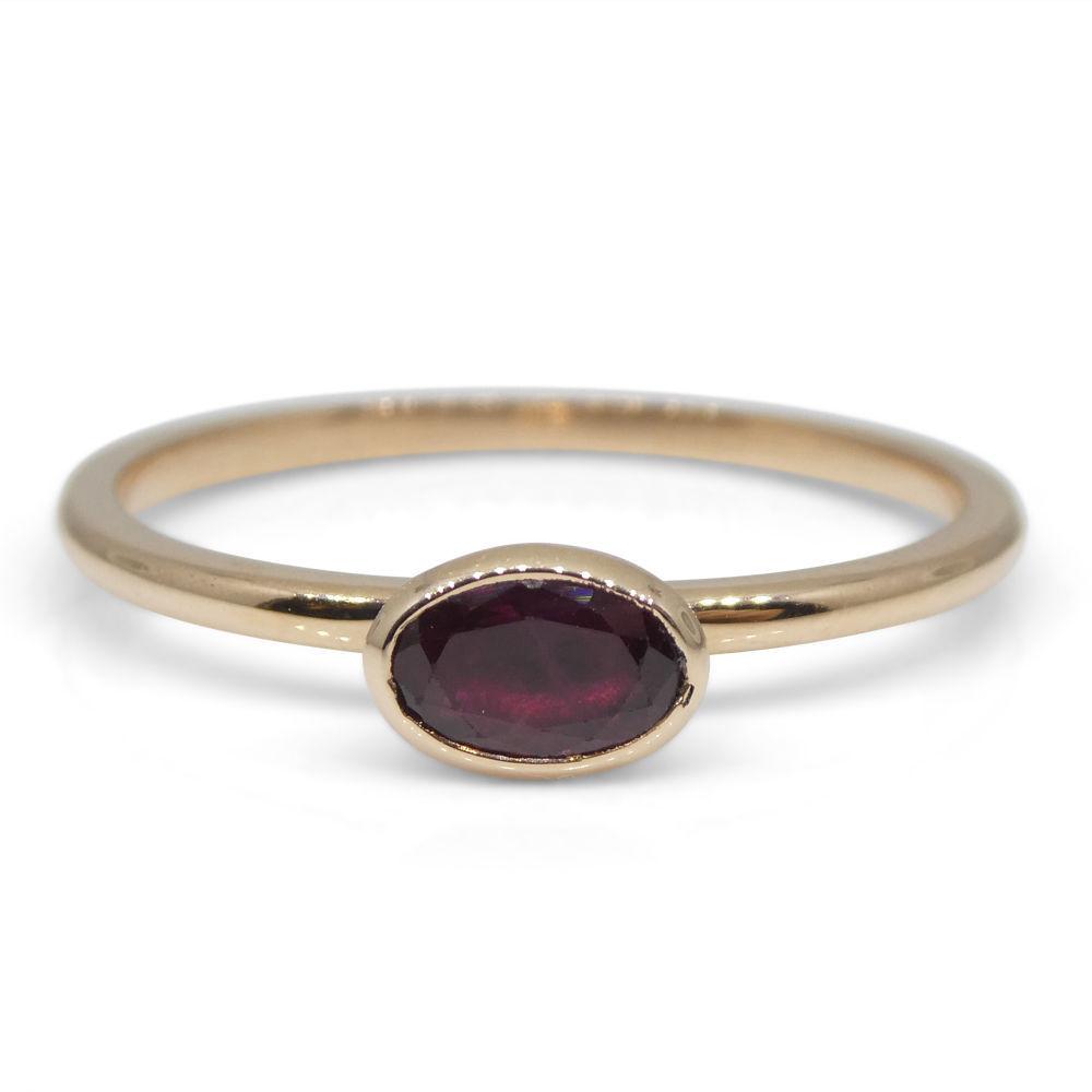 SkyJems Ruby Stacker Ring in 10kt Pink Gold - Dainty Oval Myanmar Ruby Gemstone Ring, Made in Canada