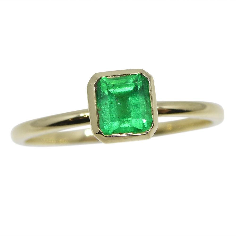 SkyJems Colombian emerald stacker ring in 10kt yellow gold, dainty green gemstone solitaire stackable jewelry