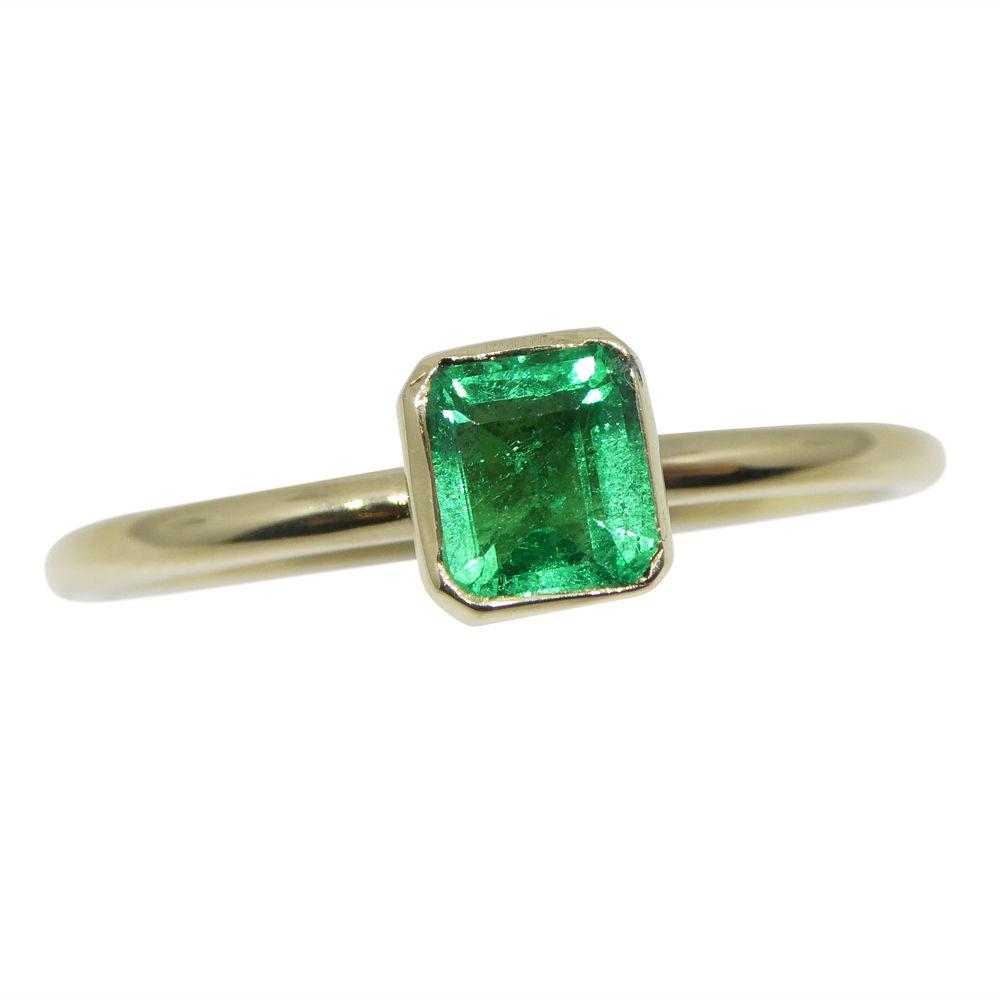 SkyJems Colombian emerald stacker ring in 10kt yellow gold, dainty green gemstone solitaire with square setting