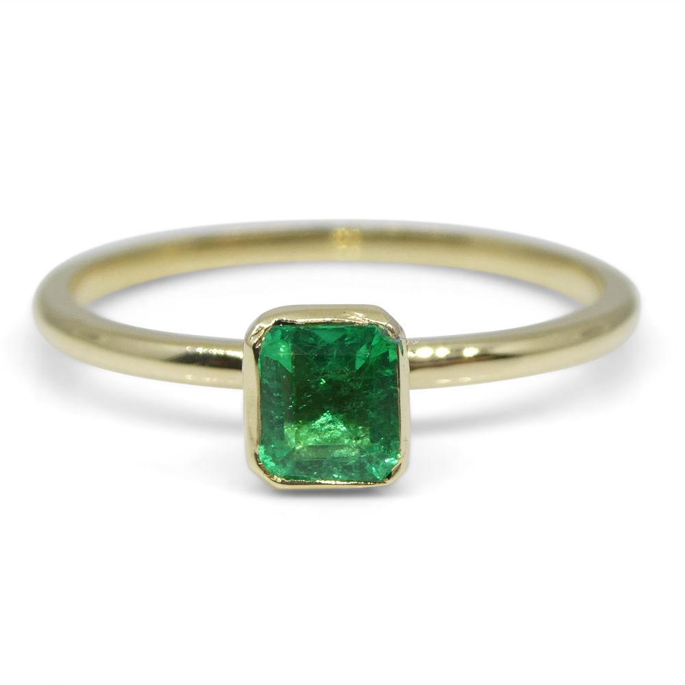 SkyJems Colombian Emerald Stacker Ring in 10kt Yellow Gold - Dainty Green Gemstone Solitaire Ring