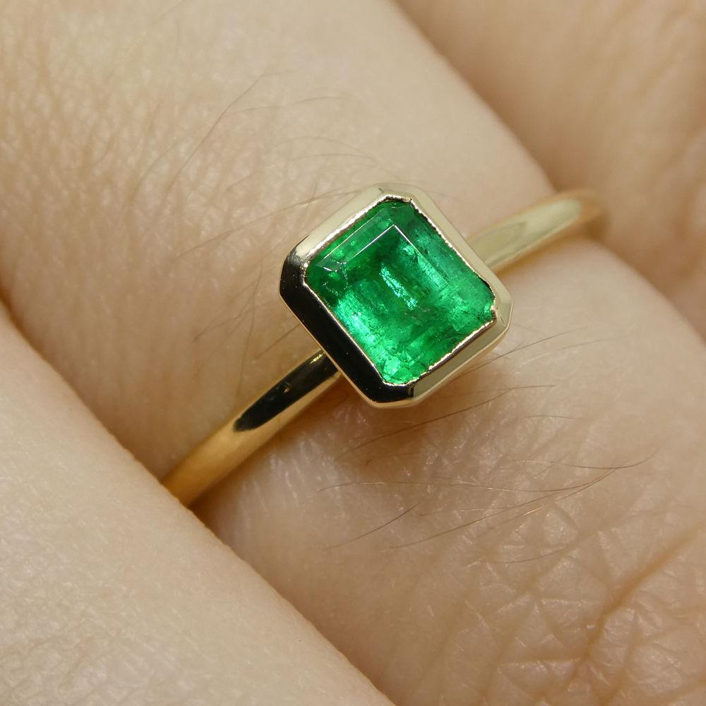 Dainty 10kt Yellow Gold Stacker Ring with Natural Green Colombian Emerald by SkyJems Canada