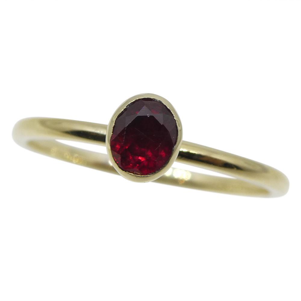 Burmese Ruby Stacker Ring in 10kt Yellow Gold - Dainty Oval Solitaire by SkyJems Canadian Jewellers