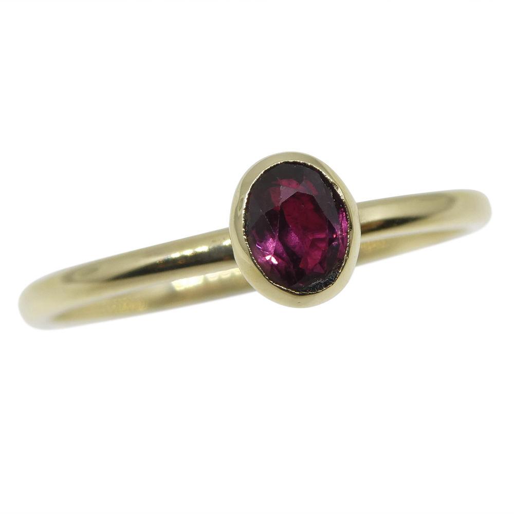 Burmese Ruby Stacker Ring in 10kt Yellow Gold - Dainty Oval Solitaire by SkyJems Canadian Jewellers