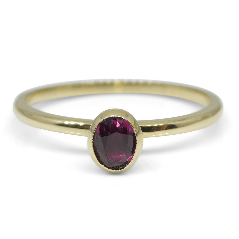 Burmese Ruby Stacker Ring in 10kt Yellow Gold - Dainty Oval Solitaire by SkyJems Canadian Jewellers