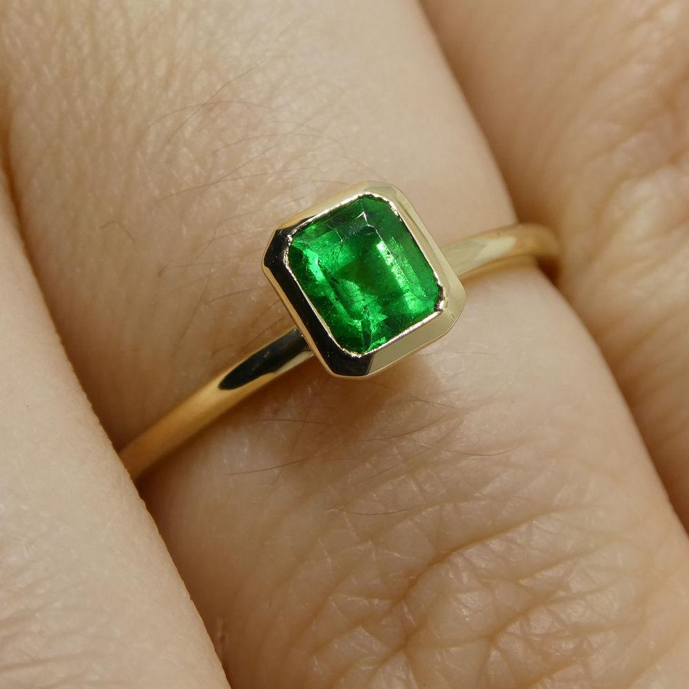 Dainty 10kt Yellow Gold Stacker Ring with Natural Green Colombian Emerald by SkyJems