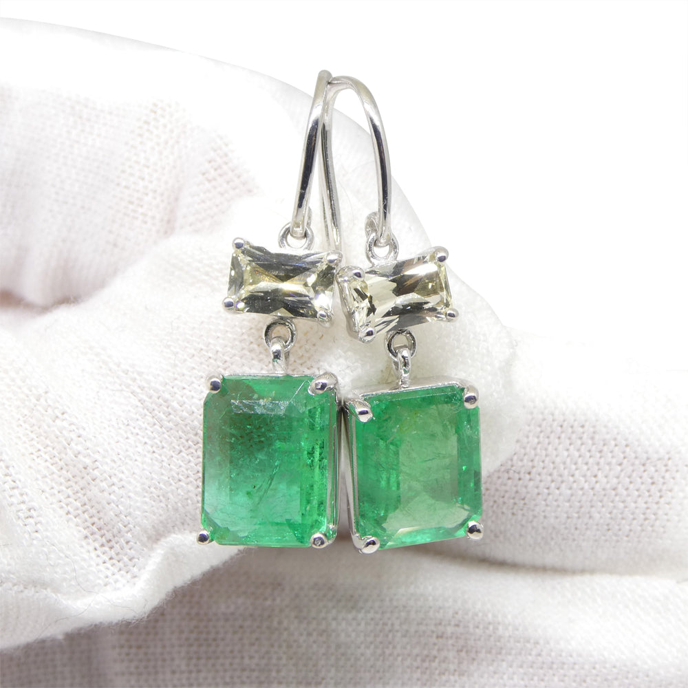 5.06ct Emerald & Yellow Sapphire Earrings set in 14k White Gold