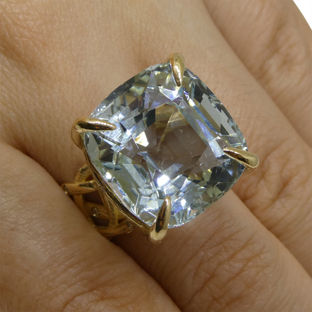 30.78ct Aquamarine and Diamond Vine Ring set in 14k Yellow Gold - Skyjems Wholesale Gemstones