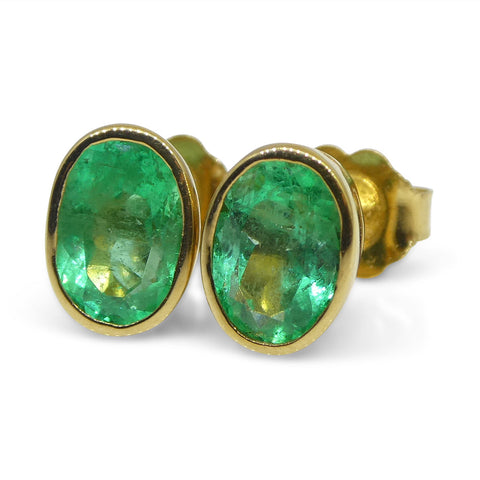 1.49ct Colombian Emerald Stud Earrings set in 18k Yellow Gold