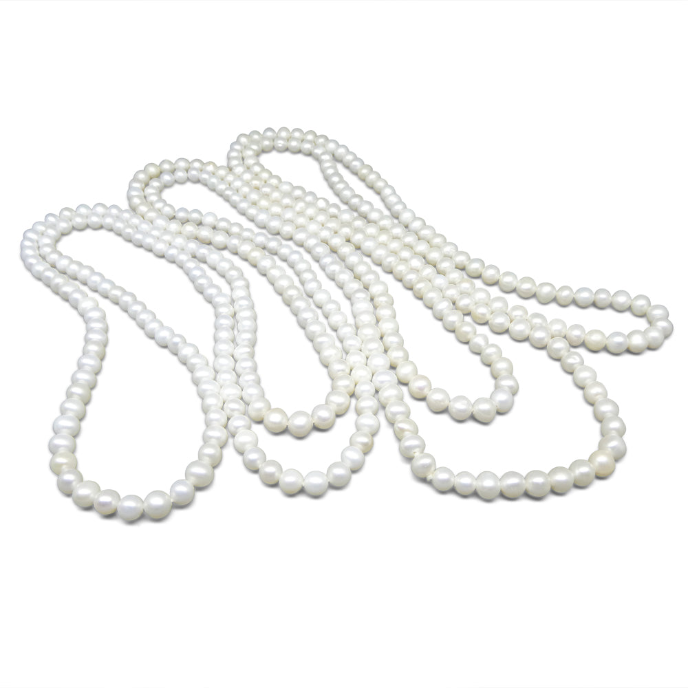 SkyJems white freshwater round potato pearl necklace, 5-6mm opera length, classic Canadian gem jewelry design