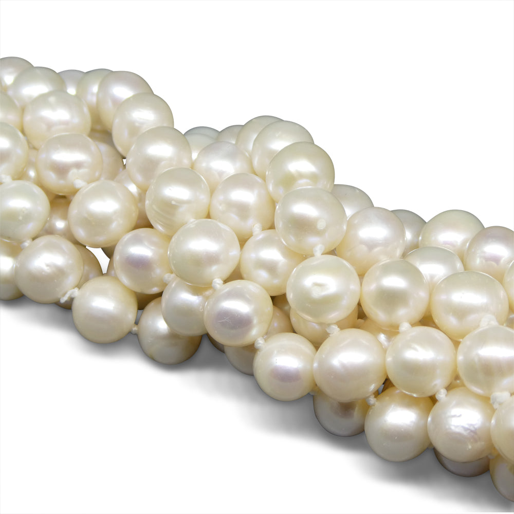 8-9mm White Freshwater Pearl Necklace 2.5x Opera Length - Skyjems Wholesale Gemstones