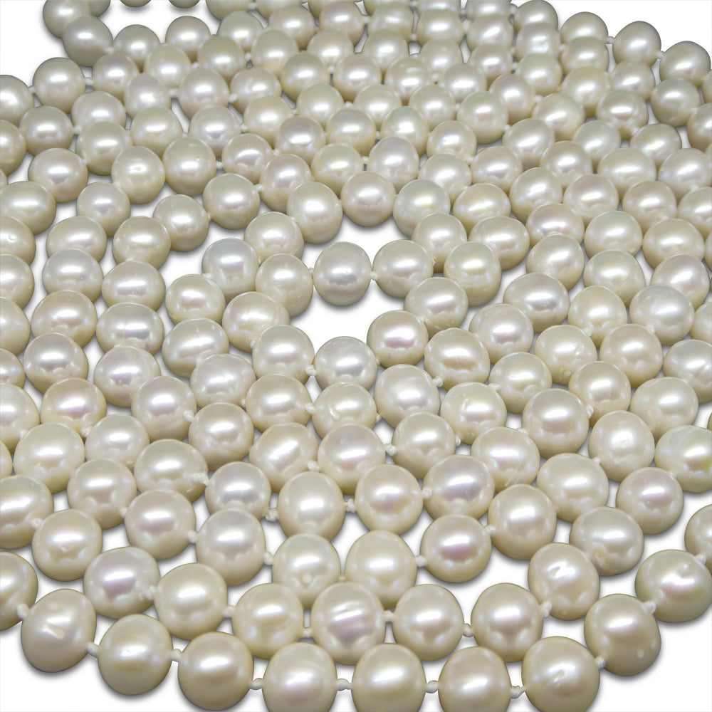 8-9mm White Freshwater Pearl Necklace 2.5x Opera Length - Skyjems Wholesale Gemstones